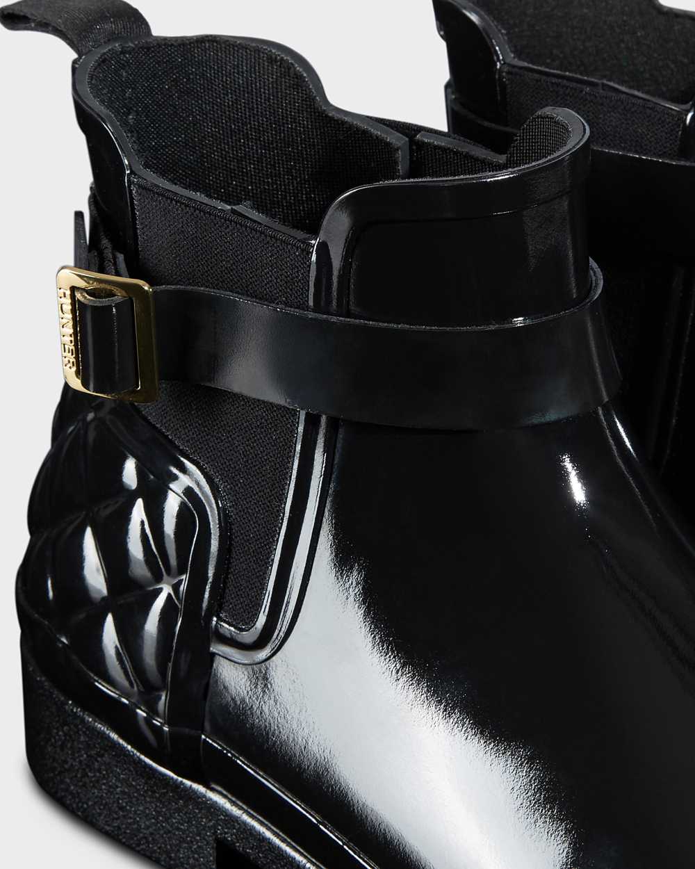 Hunter Refined Slim Fit Quilted Gloss Women's Chelsea Boots NZ-46715L Black